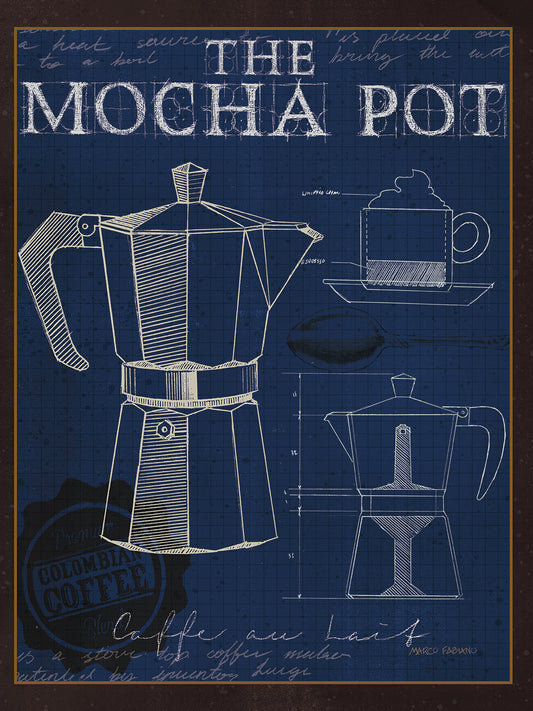 Coffee Blueprint II Indigo Canvas Print