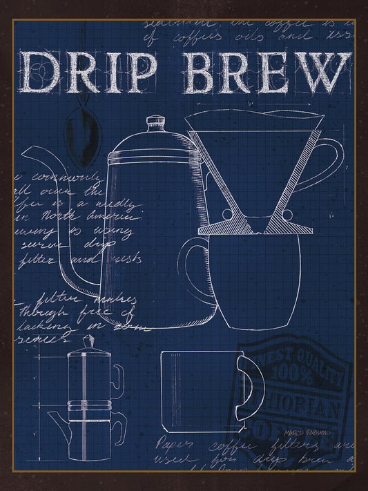 Coffee Blueprint III Indigo Canvas Print
