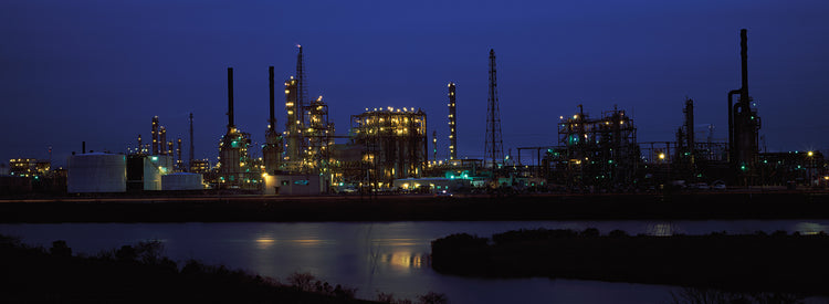 Texas Oil Refinery at Night