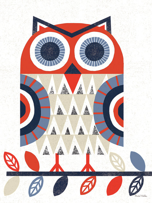 Folk Lodge Owl Red Navy Canvas Print