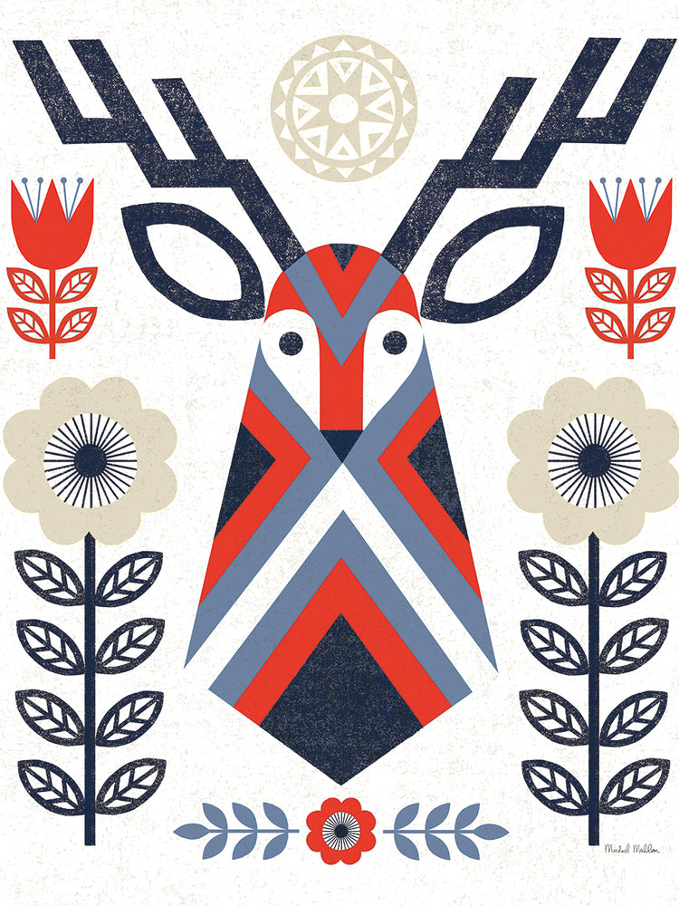 Folk Lodge Deer II Red Navy