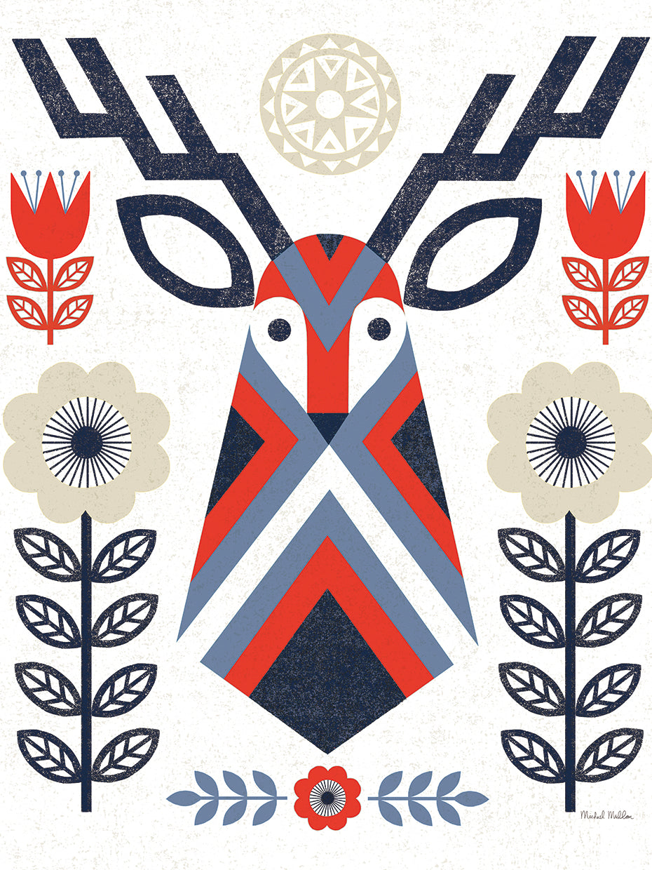 Folk Lodge Deer II Red Navy