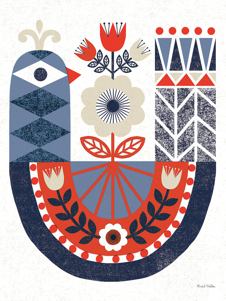 Folk Lodge Bird Red Navy