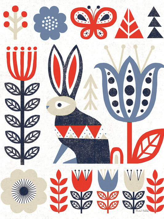 Folk Lodge Rabbit Red Navy Canvas Print