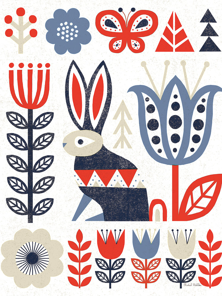 Folk Lodge Rabbit Red Navy