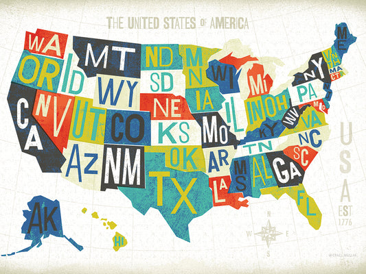 Letterpress USA Map Canvas Print