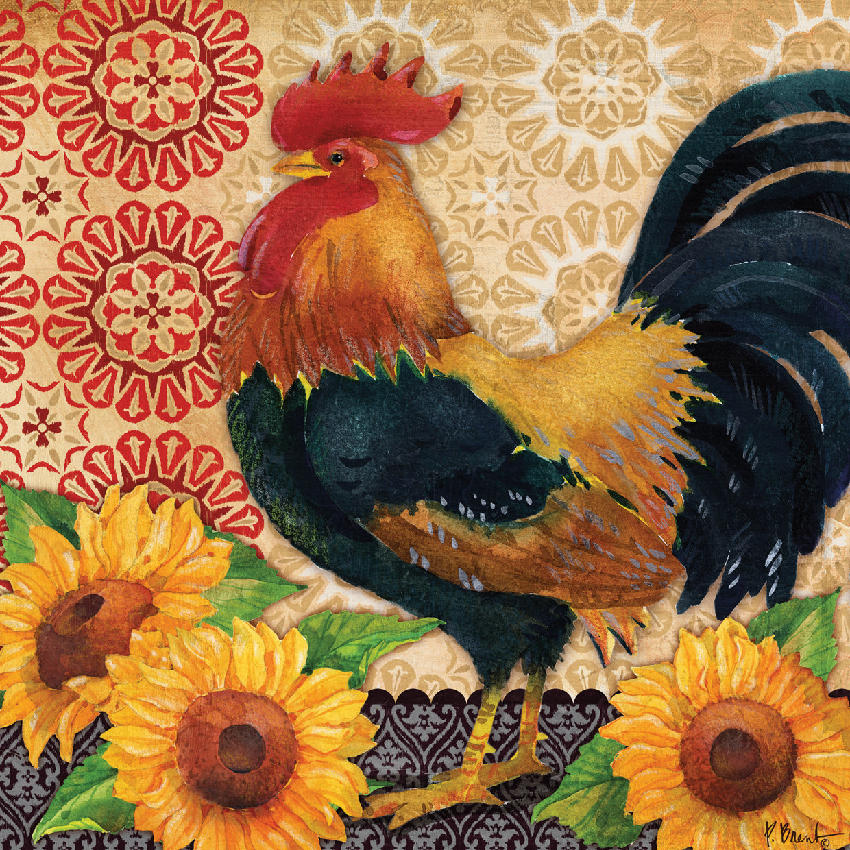 Roosters and Sunflowers II