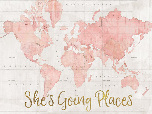 Across the World Shes Going Places Pink Canvas Print