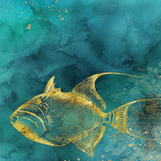Redone Fish of Gold on Aqua Canvas Print