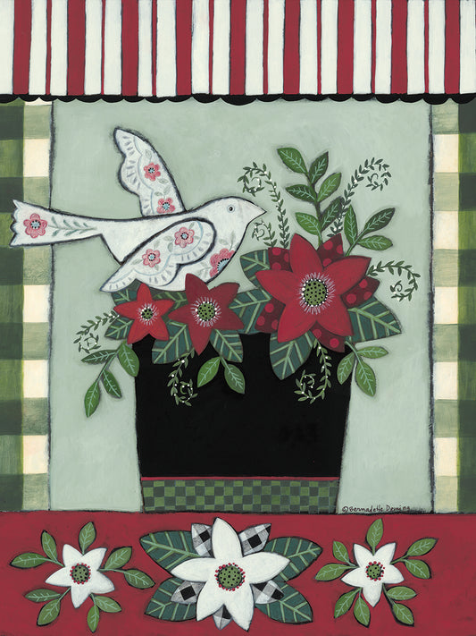 White Bird and Red Christmas Flowers
