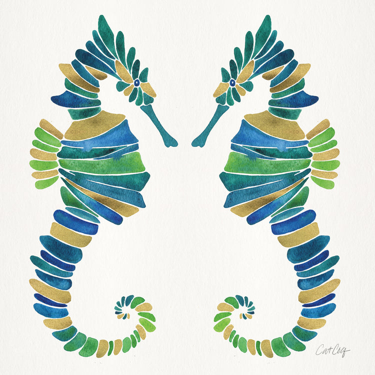 Seahorse Blue Green Gold