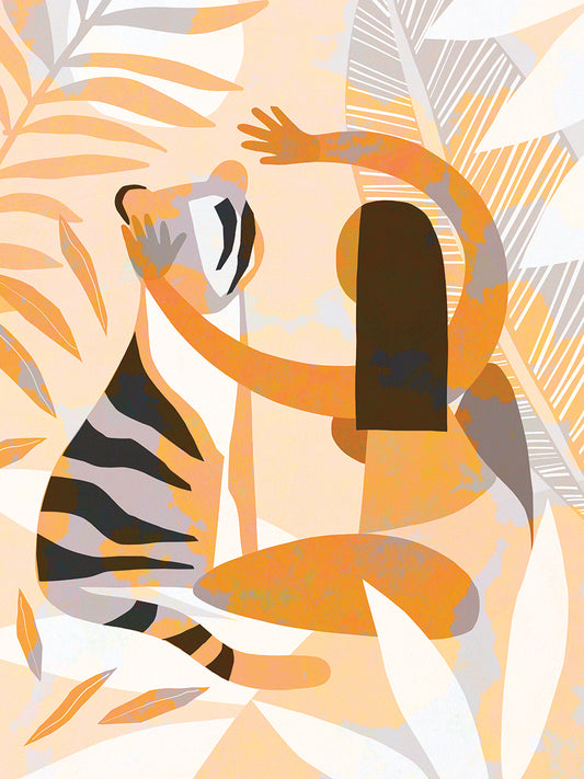Fearless Hug Girl & Tiger Canvas Print
