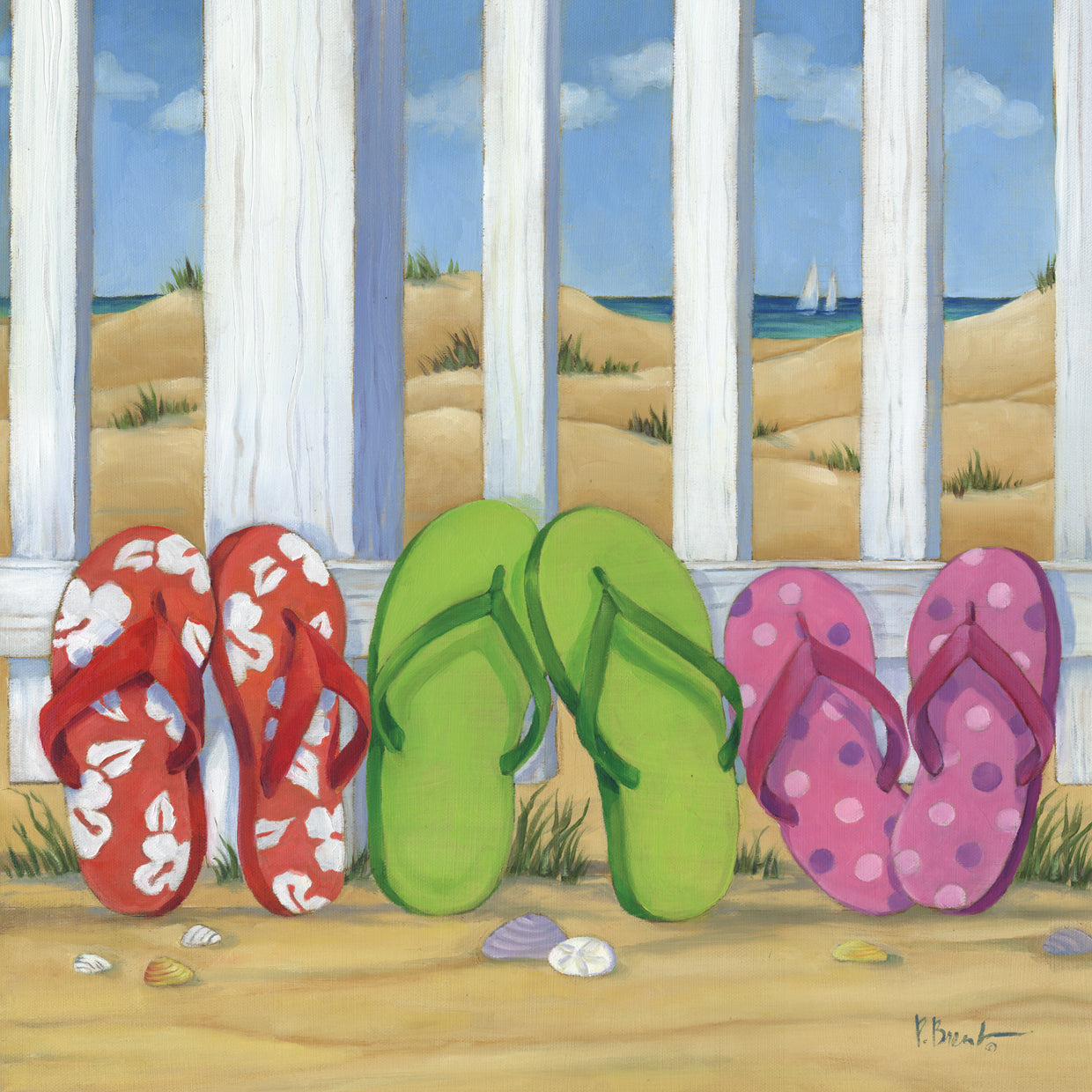 Flip Flop Beach I Cuadrado Lienzo