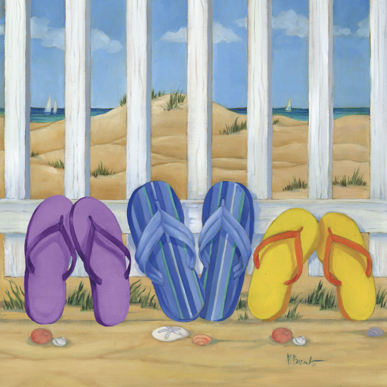 Flip Flop Beach II Cuadrado Lienzo