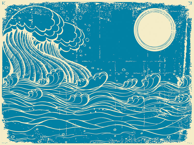 Bosquejo retro de la luna sobre el océano Lienzo