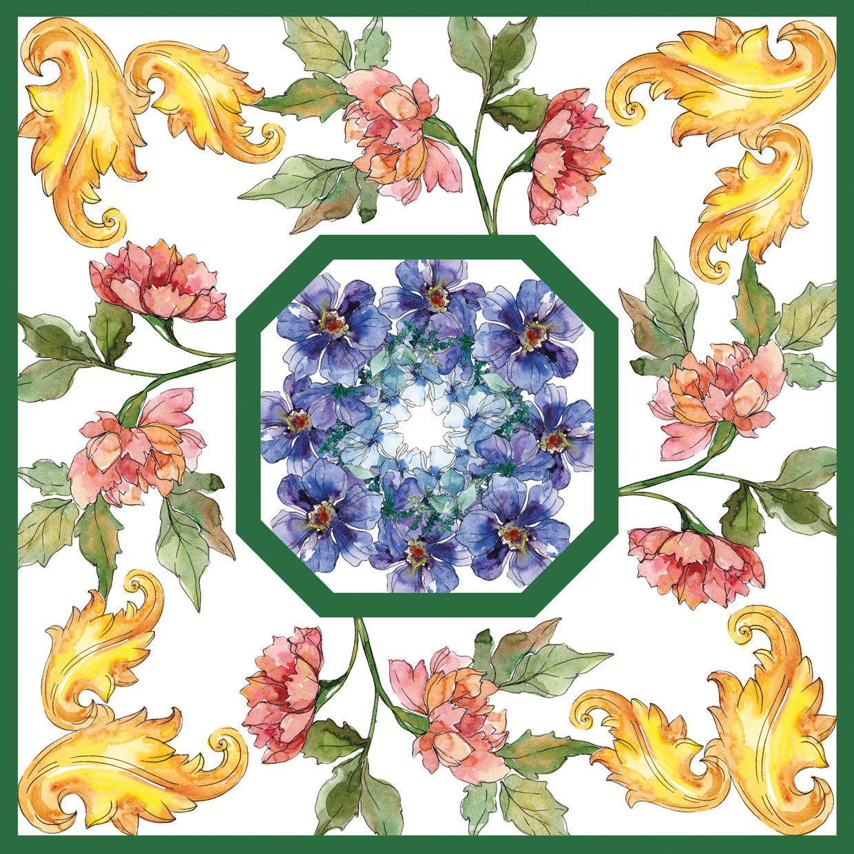 Blue and Green Floral Pattern