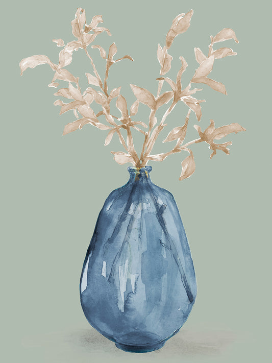 Cotton Stems In Blue Vase Canvas Print