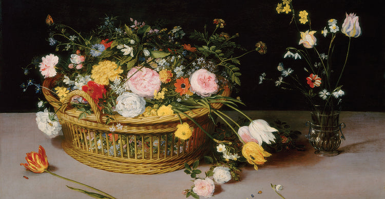Flowers in a Basket and a Vase,Â 1615