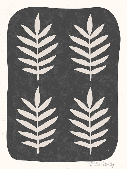 Palm Leaf Pattern Black Canvas Print