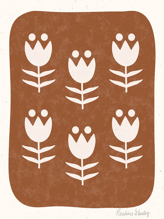 Scandinavian Flower Pattern Rust Canvas Print