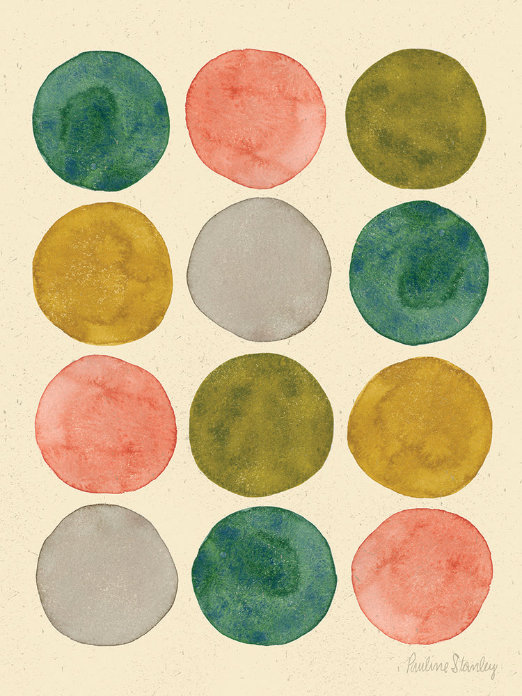 Watercolor Dots Pink Green Ochre