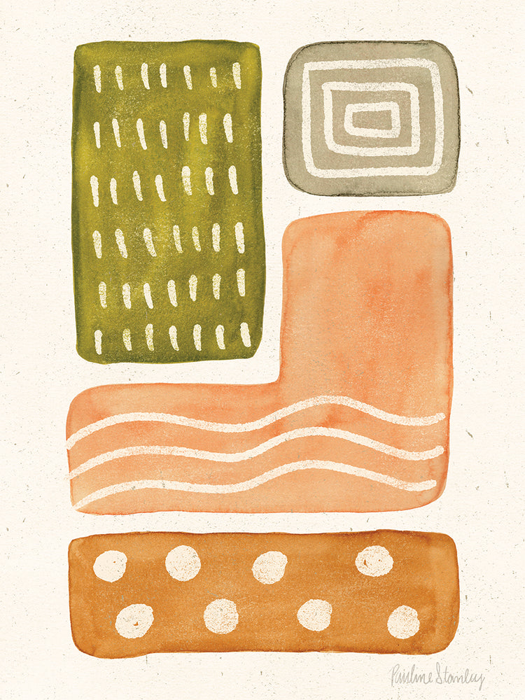 Watercolor Shapes Peach Moss Ochre