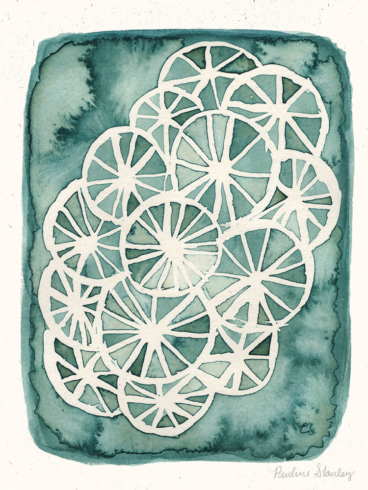 Wheels Pattern Watercolor Teal