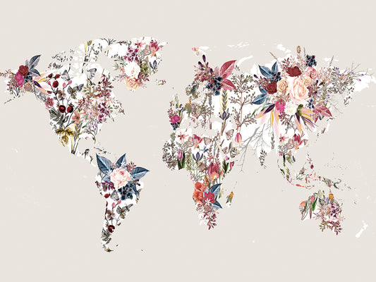 Worldmap Flowers (Light) Canvas Print