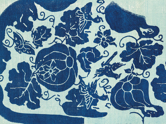 Japanese vintage original woodblock print -blue