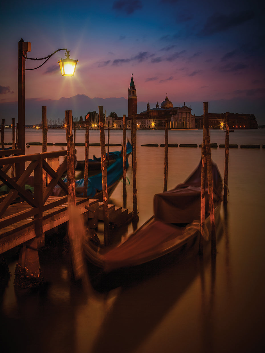 VENICE Gondolas during Blue Hour