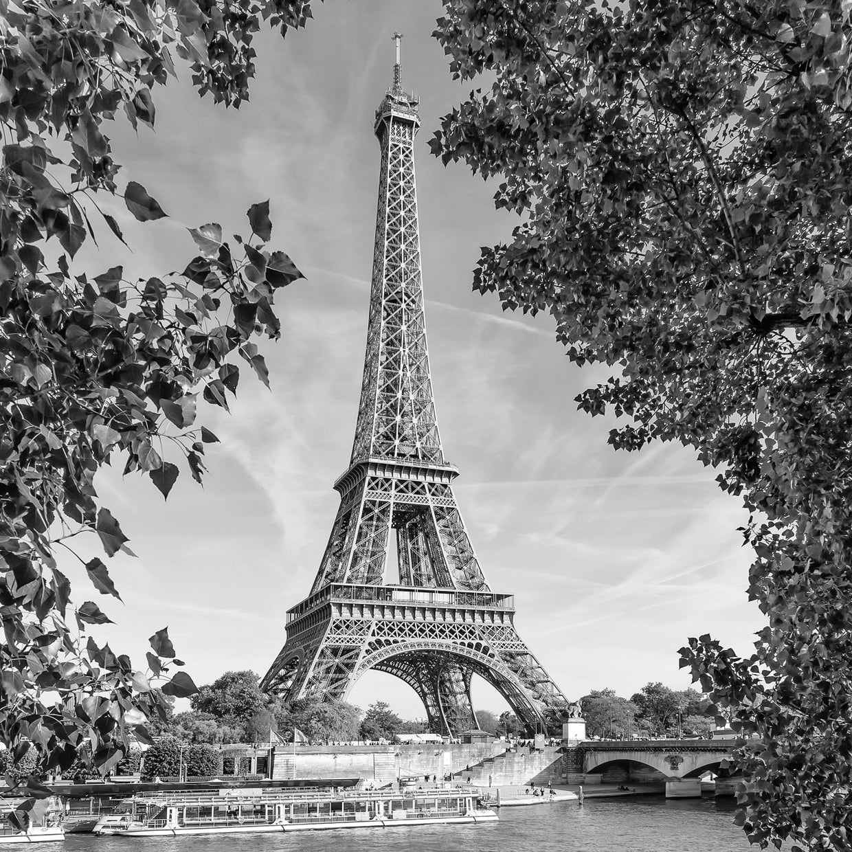 PARIS Monochrome Eiffel Tower with River Seine