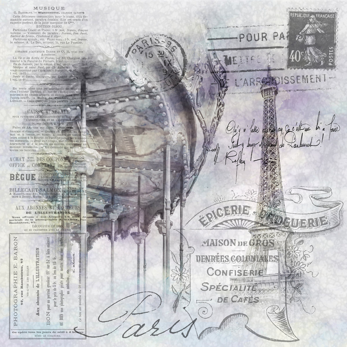 Paris Collage - Eiffel Tower and carousel