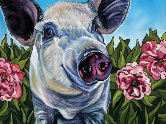 Pigs and Peonies Canvas Print
