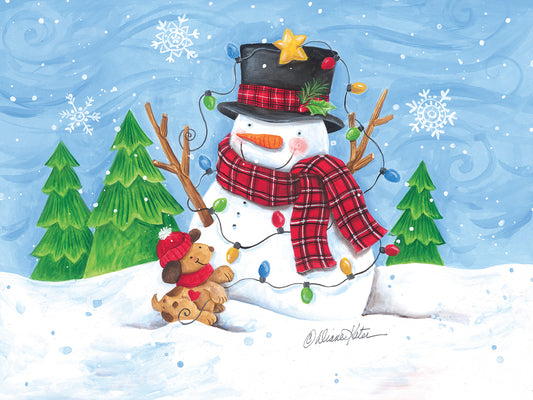 Snowman and Christmas Lights Canvas Print