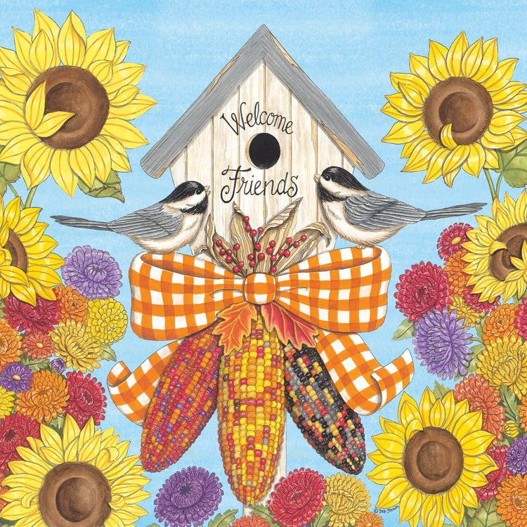 Fall Birdhouse with Chickadees