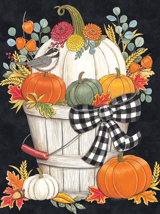 Fall Bucket with Chickadee Canvas Print