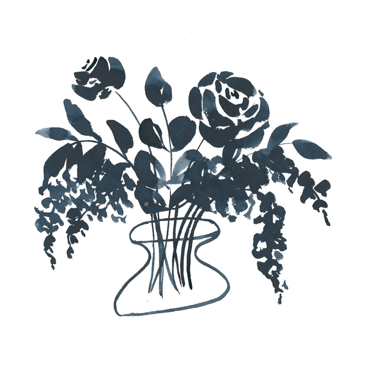 Indigo Floral Study I