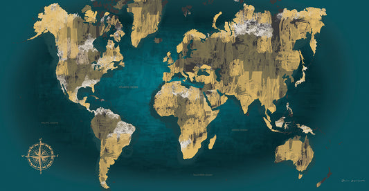 Sketched World Map Blue Crop