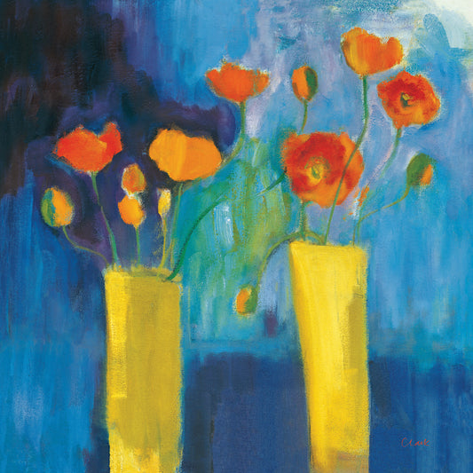 Cadmium Orange Poppies on Blue v2 Canvas Print