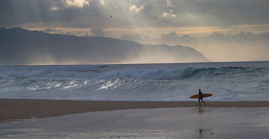 Surfer walking on the beach, Hawaii, USA Canvas Print