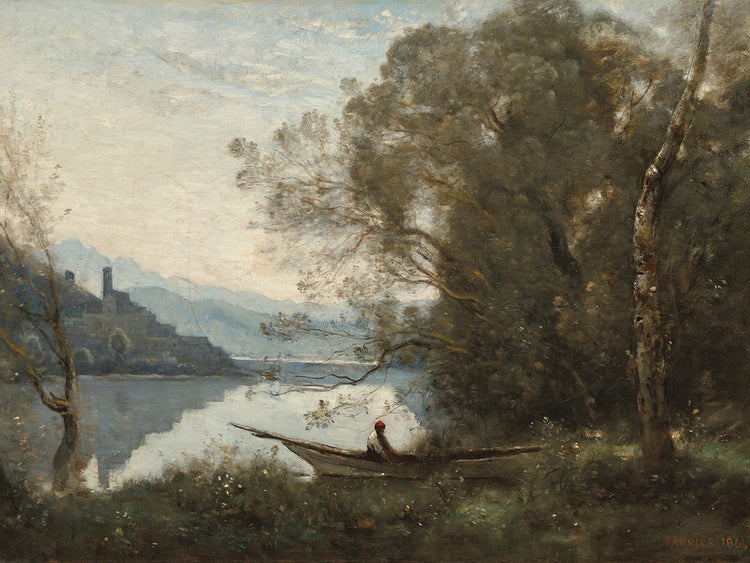 El barquero amarrado: recuerdo de un lago italiano Lienzo
