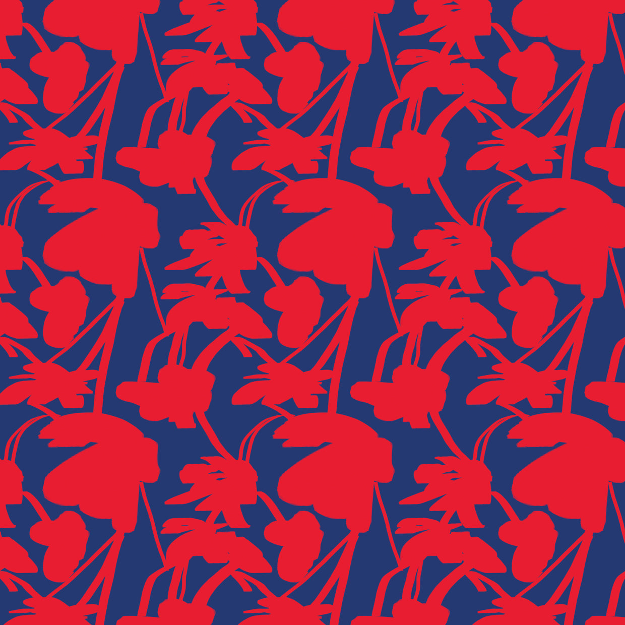 Red Flowers on Blue Pattern