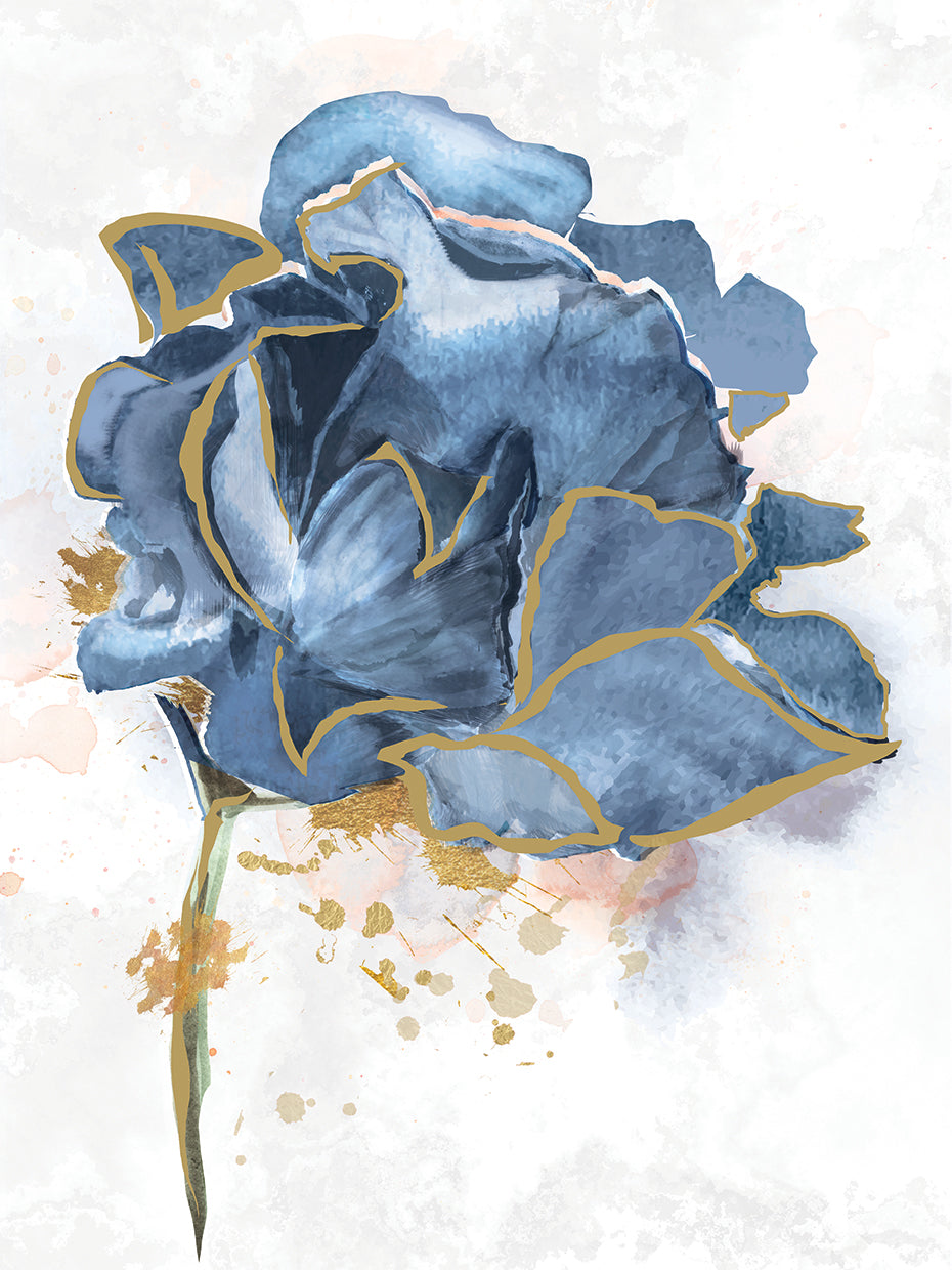 Blue Flower Gold Foil