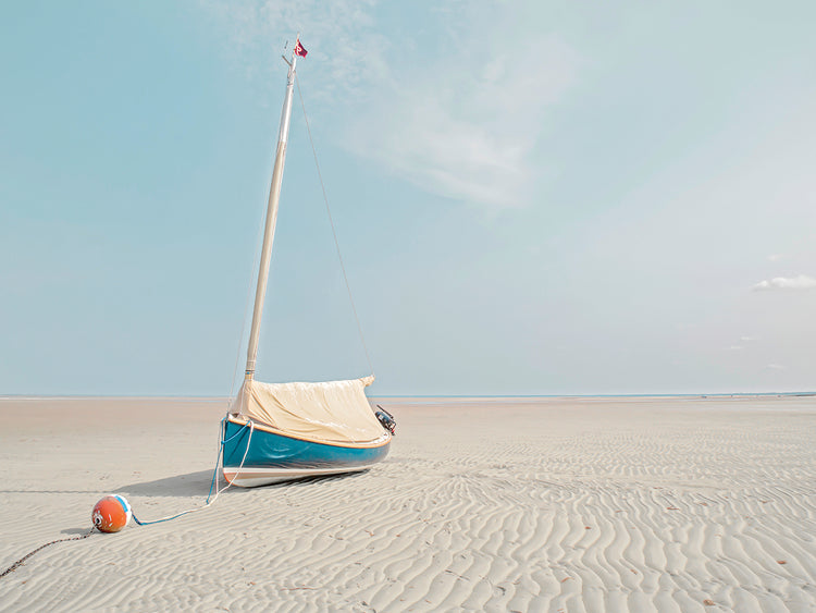 Sailboat in Teal and Coral