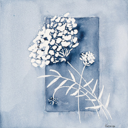 Blue And White Floral Framed Canvas Print