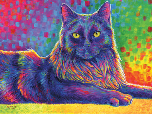 Psychedelic Rainbow Black Cat Canvas Print