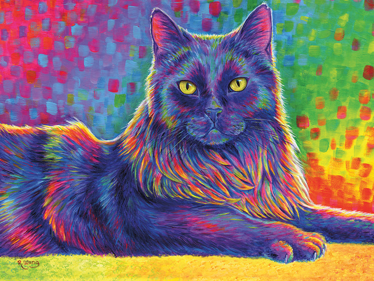 Psychedelic Rainbow Black Cat