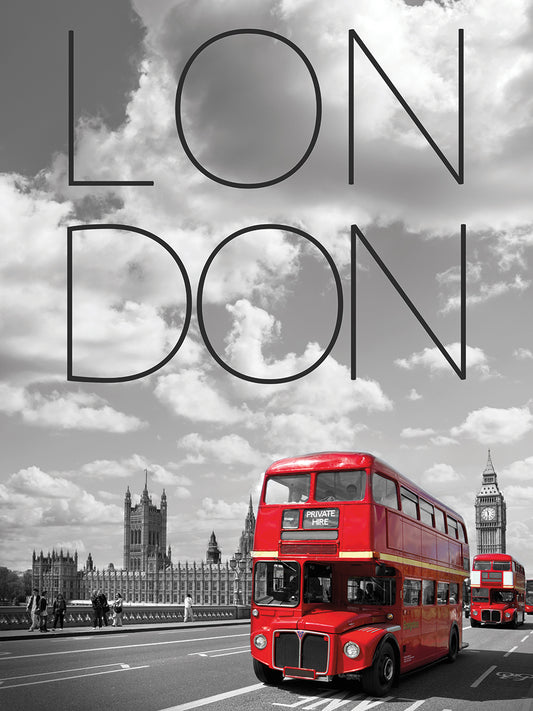 Red Buses in London | Text & Skyline Canvas Print