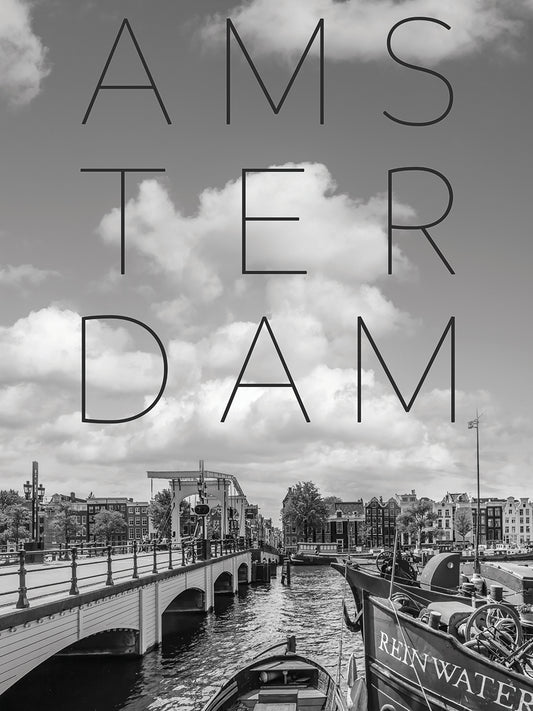 AMSTERDAM Magere Brug | Text & Skyline Canvas Print