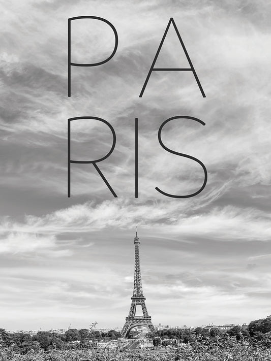 PARIS Eiffel Tower | Text & Skyline Canvas Print
